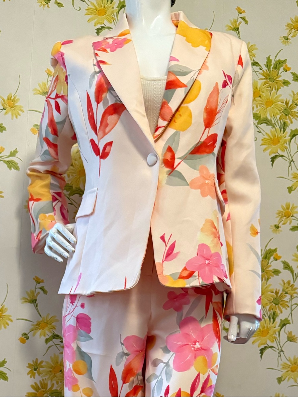 Pastel Pink Floral Single Breasted Summer Blazer size M